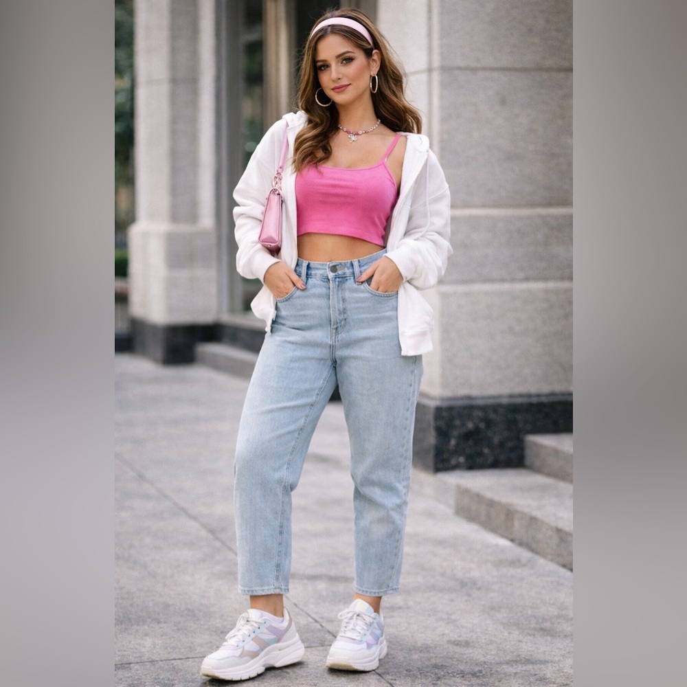 Wild Fable High Rise Mom Jeans Light Wash Denim Size 10 Cropped
